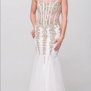 Jovani 5908 Gold and White Prom Dress